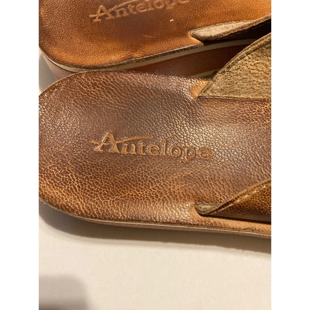 Antelope Brown Leather Crisscross Slide Sandals‎ Platform Wedge Womens 7.5 (38)